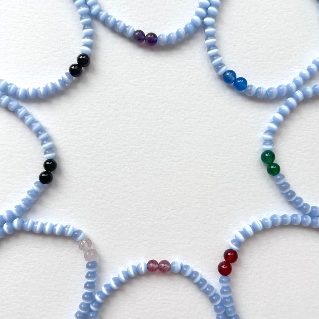 BS279 Blue Cat's Eye | Black Agate | Garnet | Amethyst | Blue Agate | Green Agate | Red Agate | Strawberry Quartz | Rose Quartz Bracelet