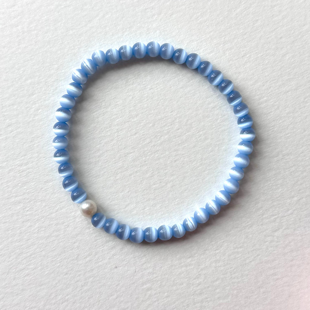 BS280 [Stone of Luck] Blue Cat's Eye Freshwater Pearl Light Bracelet