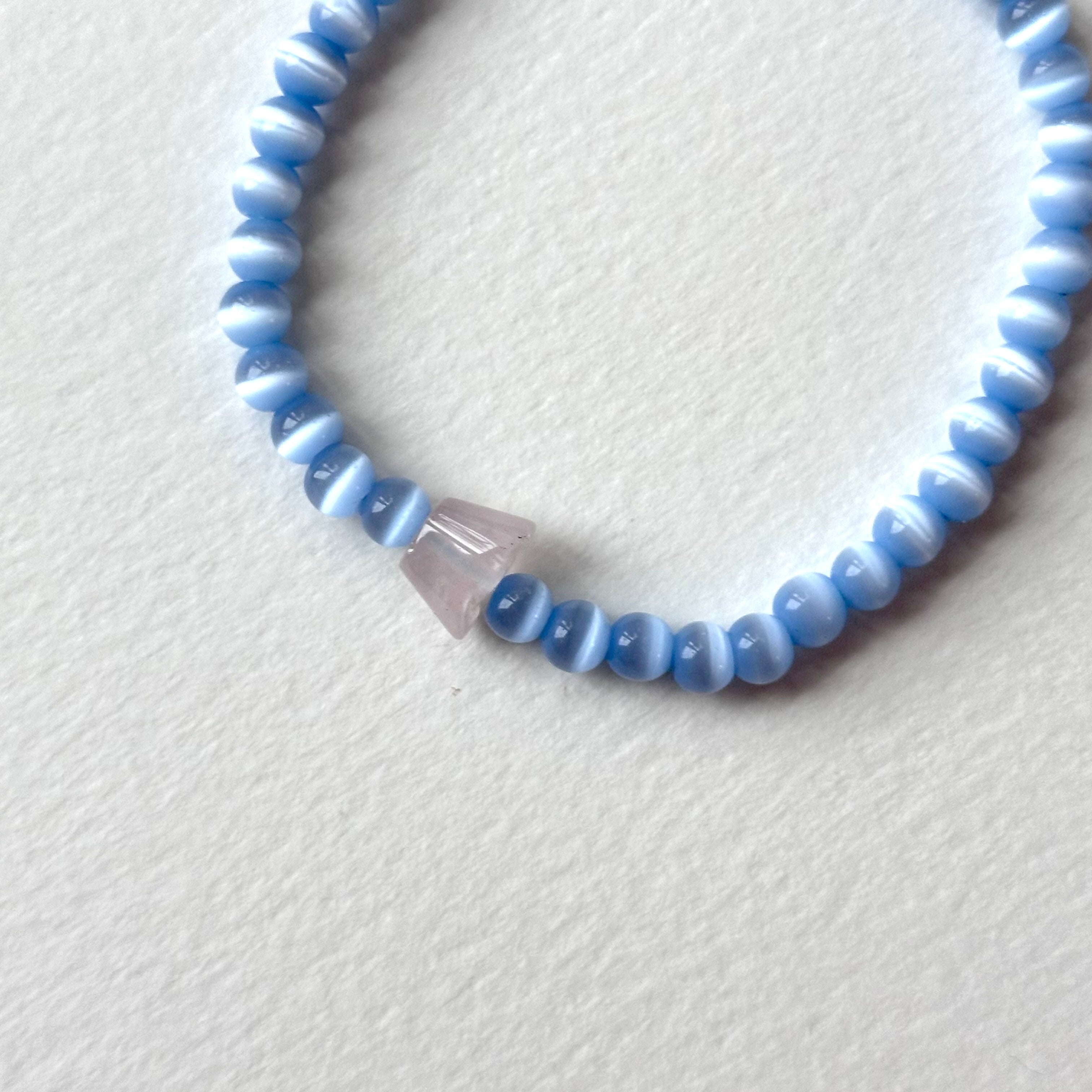 BS281 [Stone of Luck] Blue Cat's Eye Stone Ingot Rose Quartz Light Bracelet