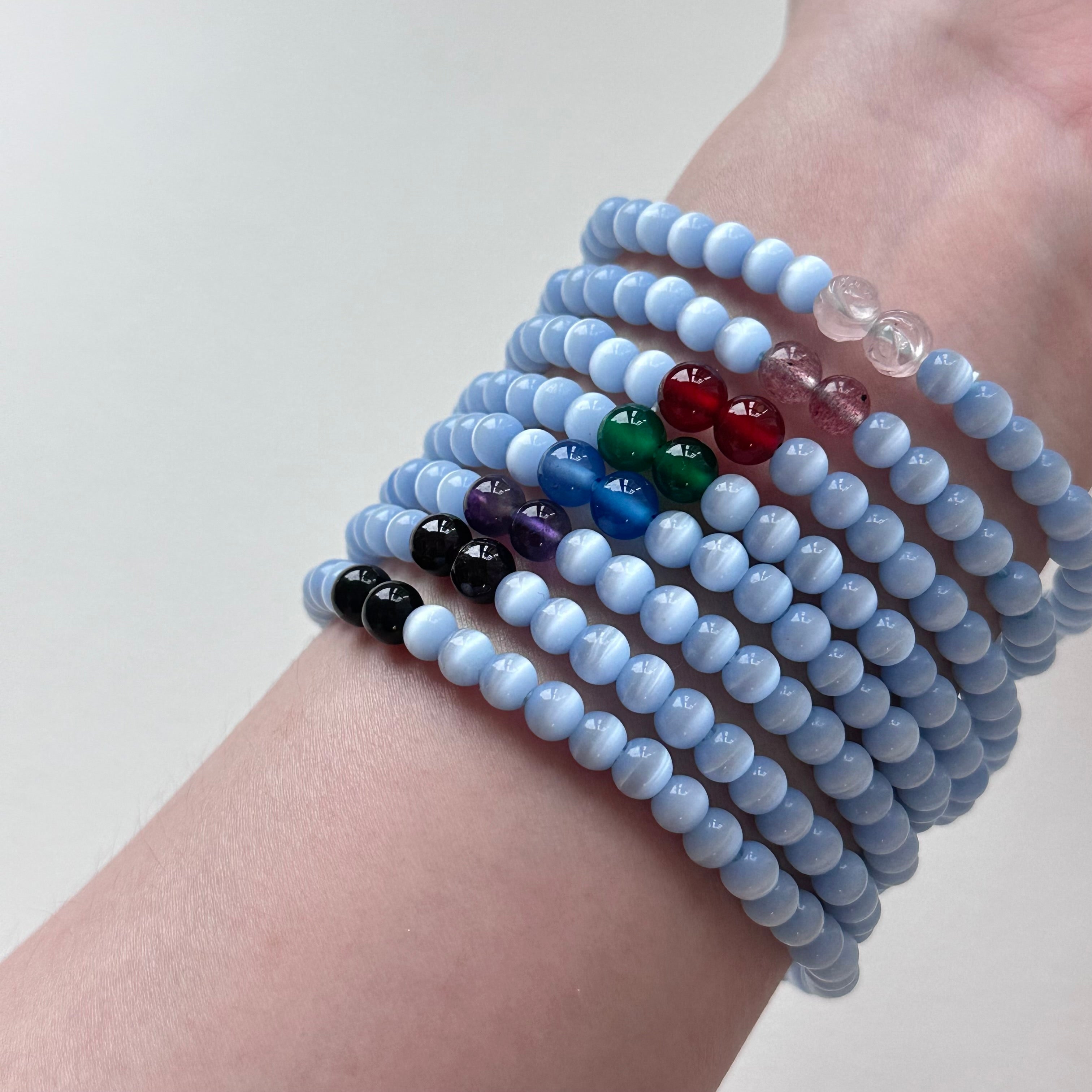 BS279 Blue Cat's Eye | Black Agate | Garnet | Amethyst | Blue Agate | Green Agate | Red Agate | Strawberry Quartz | Rose Quartz Bracelet