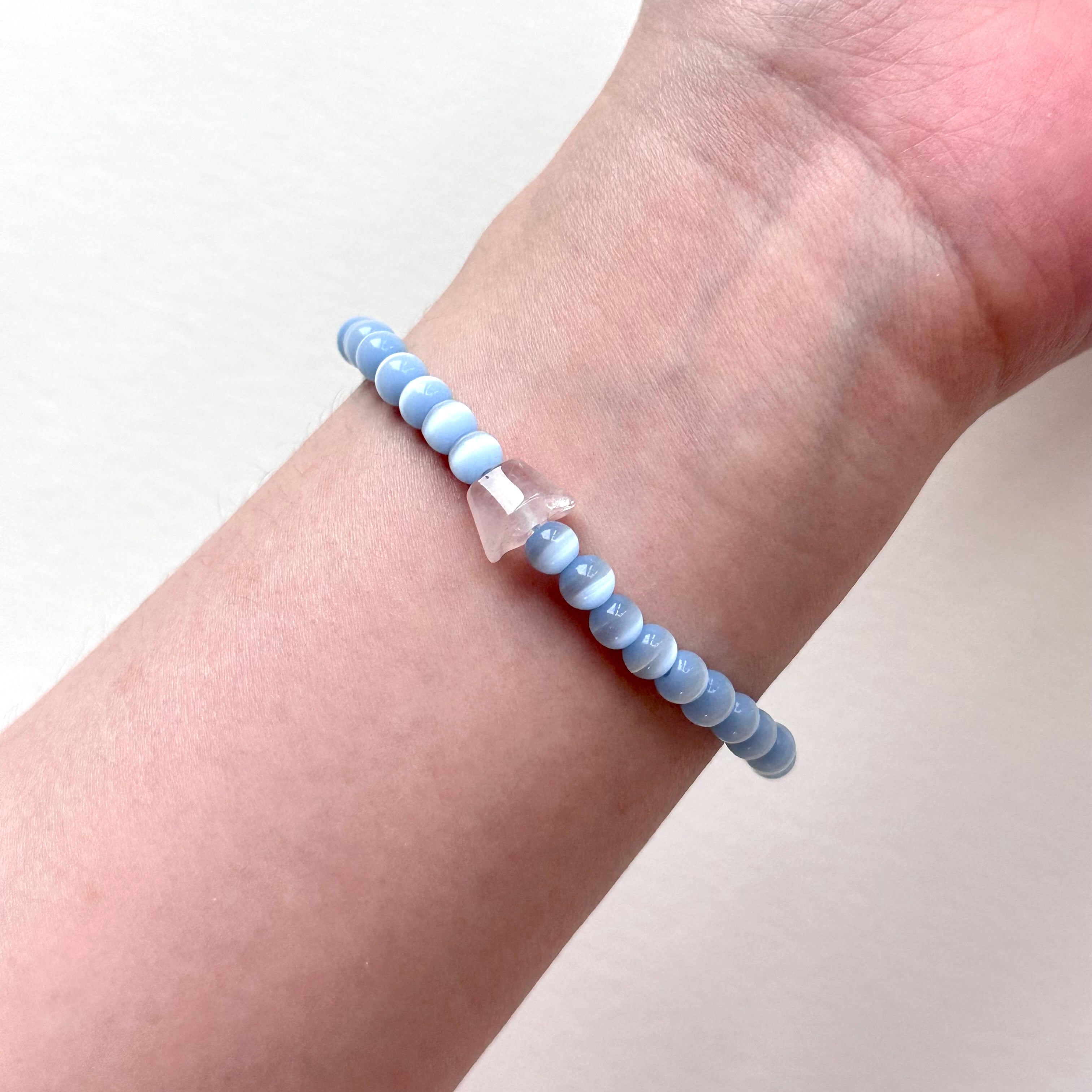 BS281 [Stone of Luck] Blue Cat's Eye Stone Ingot Rose Quartz Light Bracelet