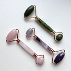 TS27 天然水晶雙頭鍍金按摩滾輪 面部身體按摩 舒緩肌肉緊繃 禮物