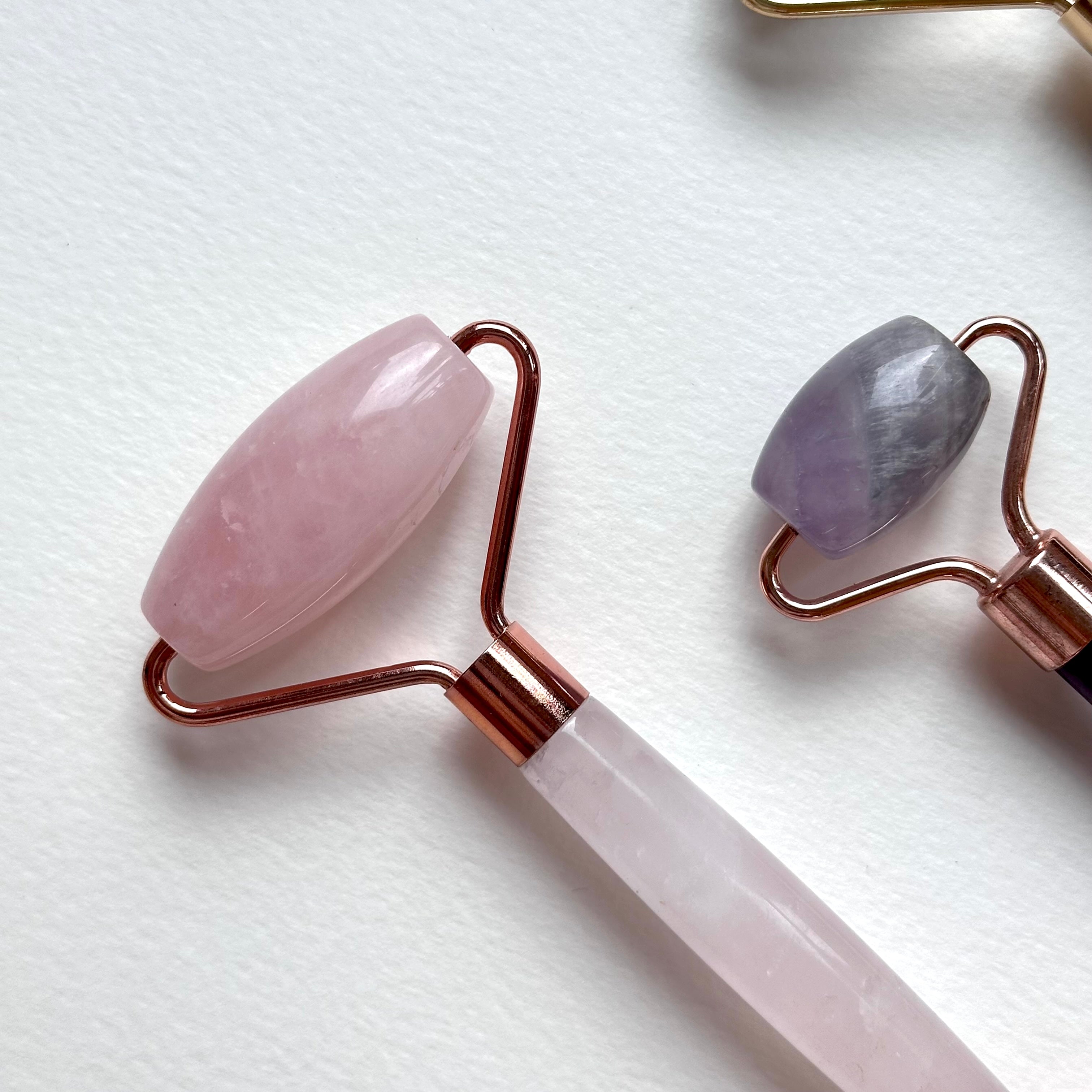 TS27 天然水晶雙頭鍍金按摩滾輪 面部身體按摩 舒緩肌肉緊繃 禮物