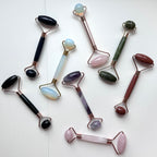 TS27 天然水晶雙頭鍍金按摩滾輪 面部身體按摩 舒緩肌肉緊繃 禮物