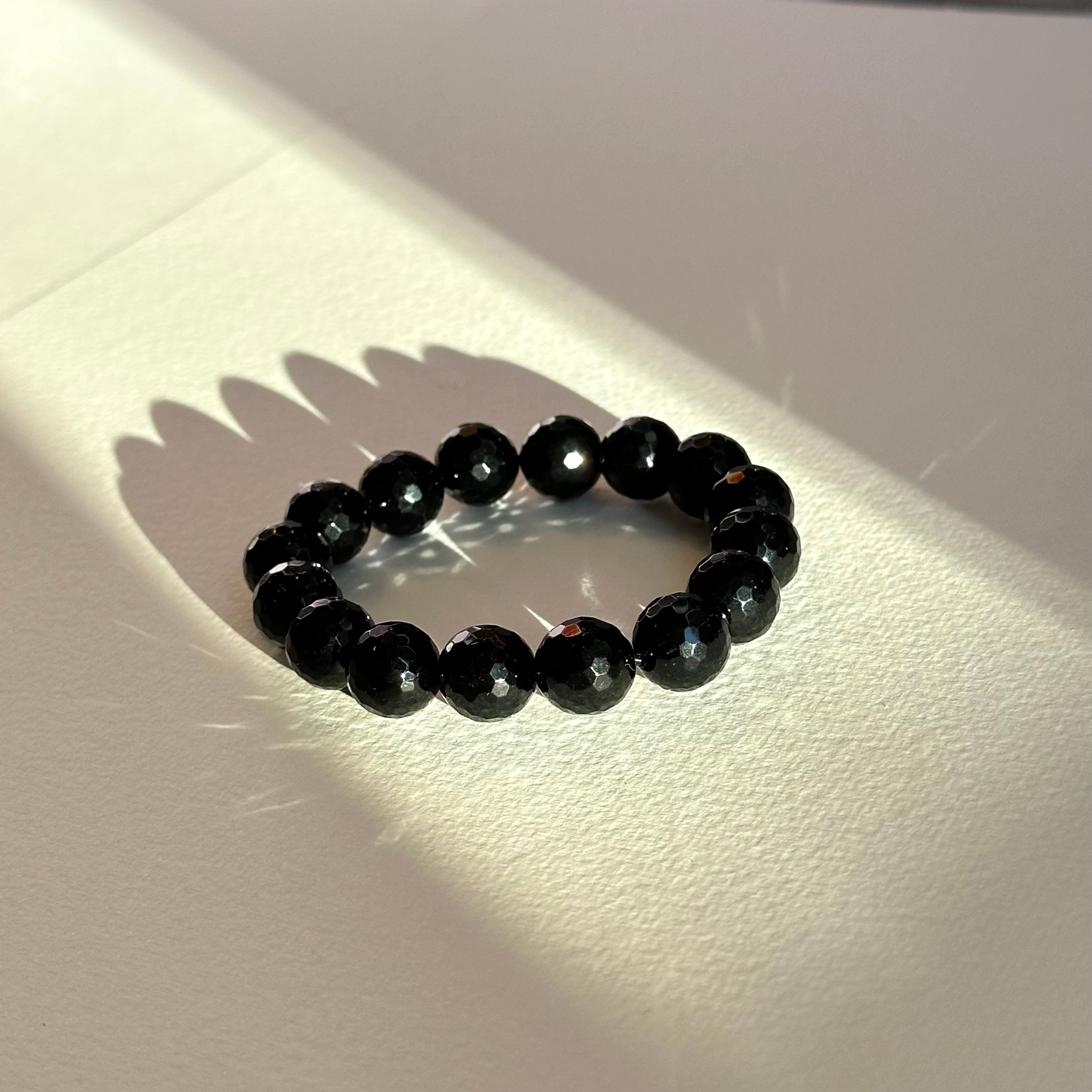 B103【獅子處女座|8月】黑瑪瑙切角純珠手鏈手串