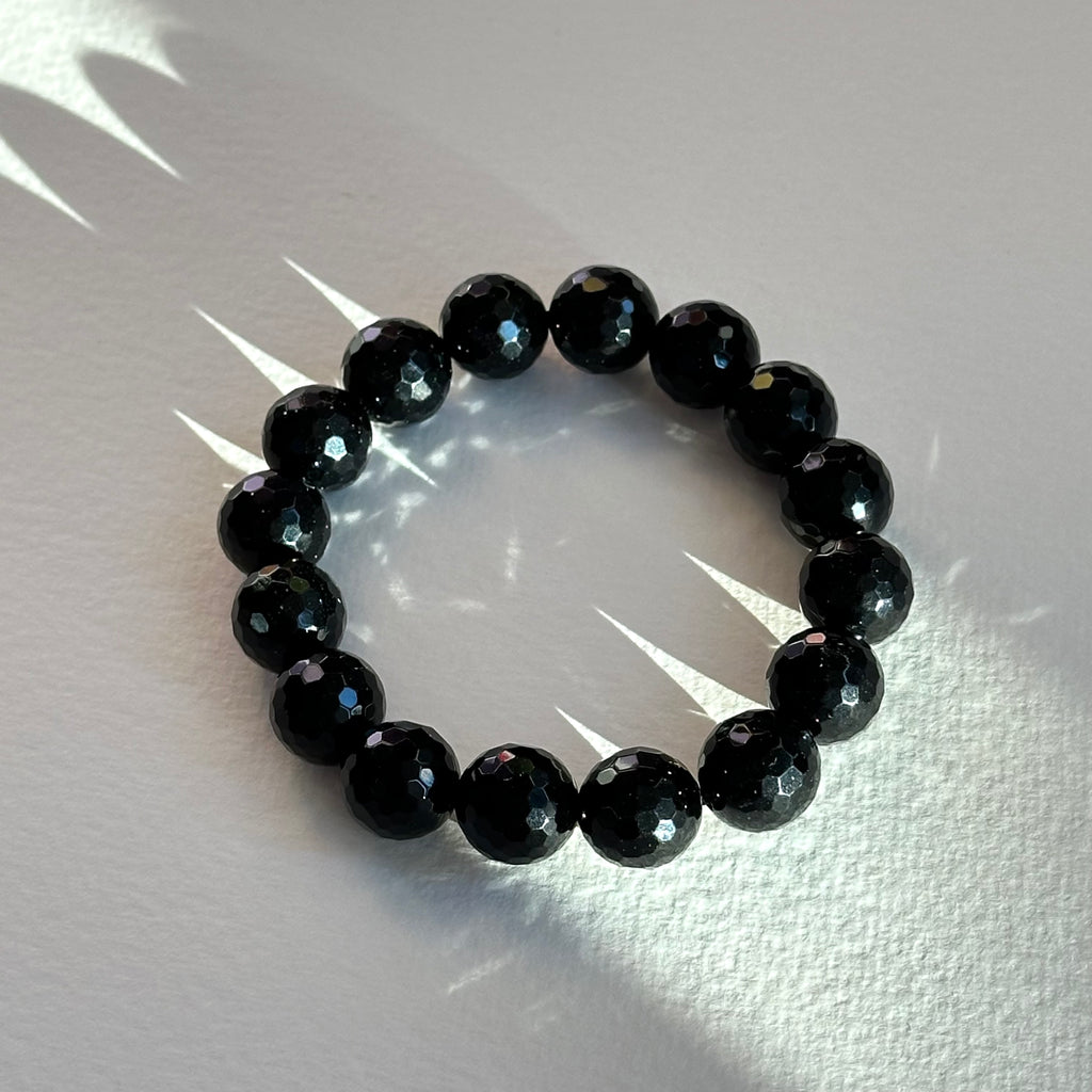 B103【獅子處女座|8月】黑瑪瑙切角純珠手鏈手串