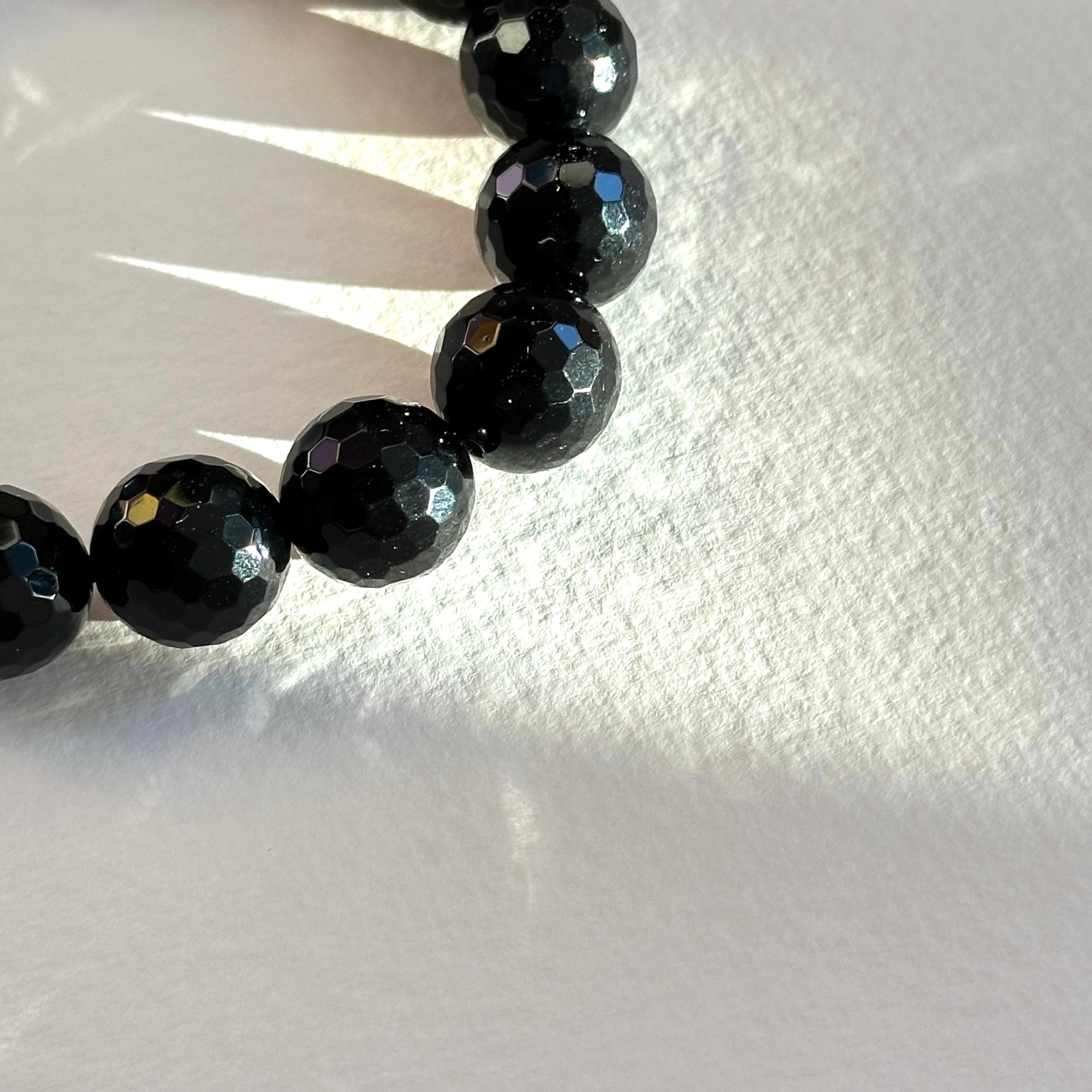 B103【獅子處女座|8月】黑瑪瑙切角純珠手鏈手串