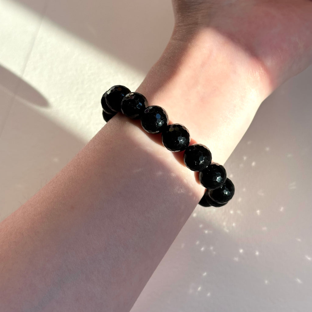 B103【獅子處女座|8月】黑瑪瑙切角純珠手鏈手串