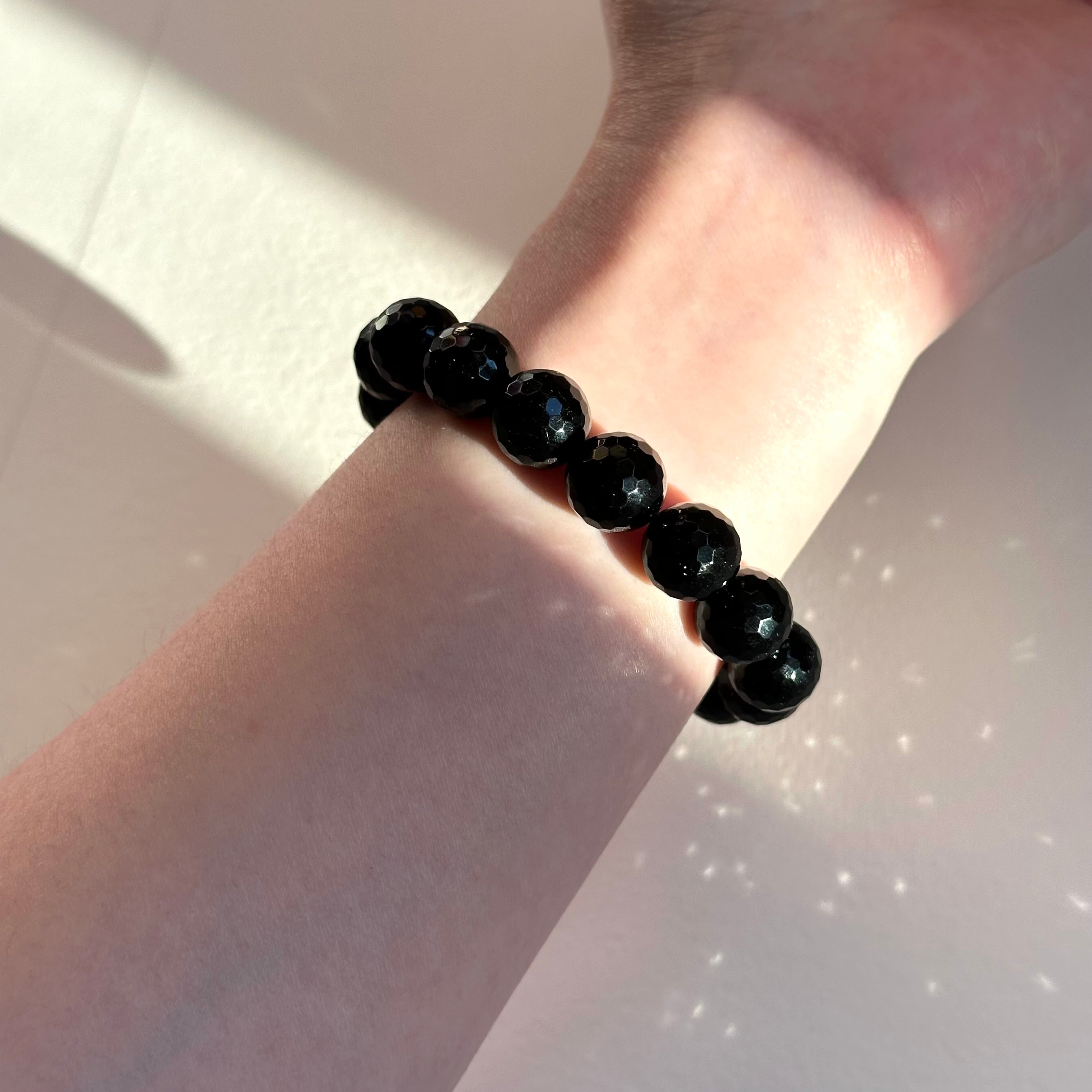 B103【獅子處女座|8月】黑瑪瑙切角純珠手鏈手串