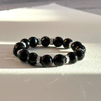 BS286【獅子處女座|8月】黑瑪瑙切角鍍銀手鏈手串