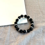 BS286【獅子處女座|8月】黑瑪瑙切角鍍銀手鏈手串