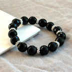 BS286【獅子處女座|8月】黑瑪瑙切角鍍銀手鏈手串