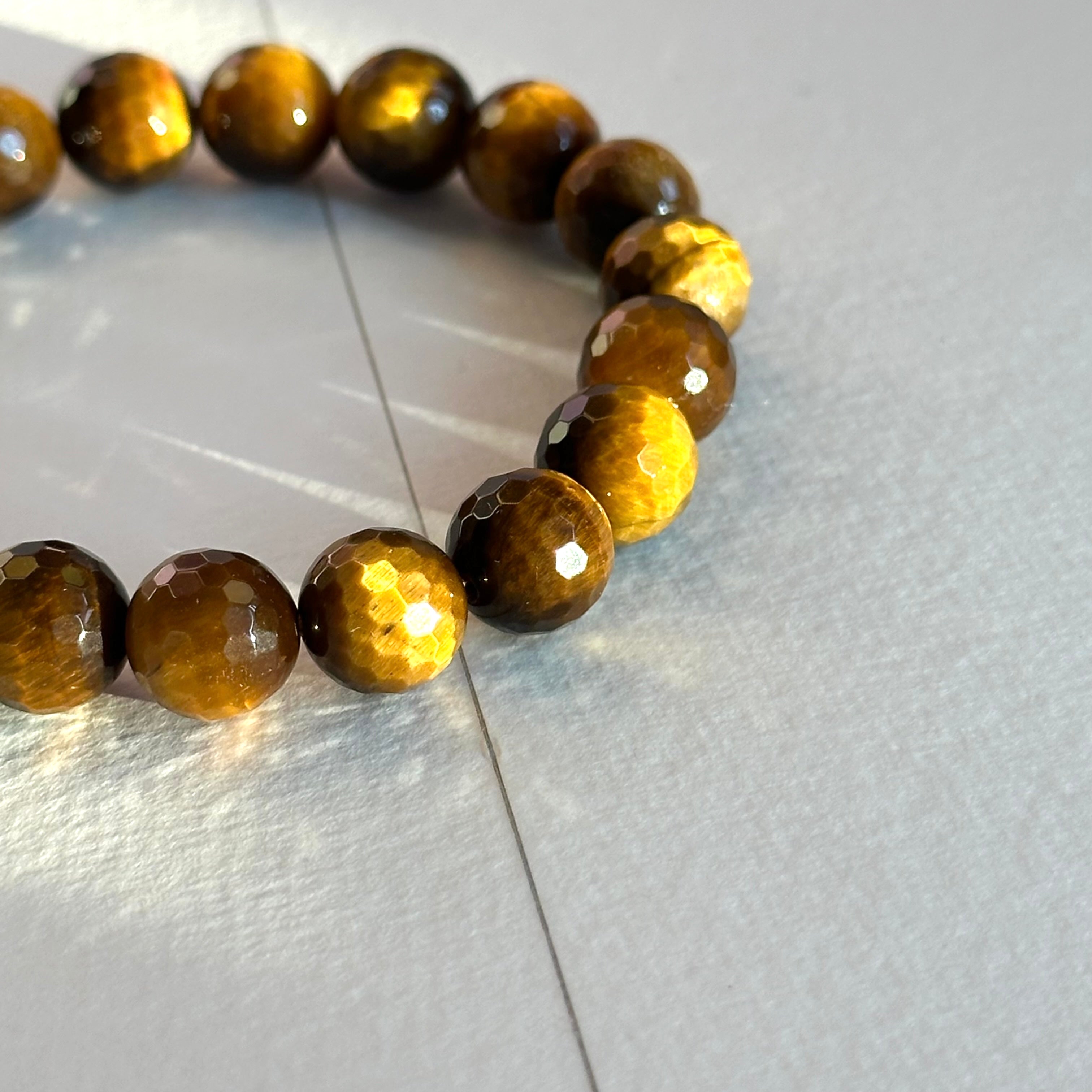 B105【巨蟹獅子座|7月】黃虎眼切角純珠手鏈手串