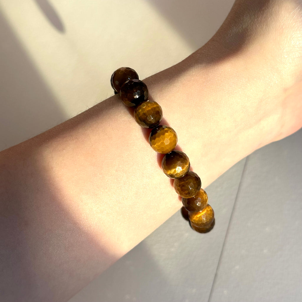 B105【巨蟹獅子座|7月】黃虎眼切角純珠手鏈手串