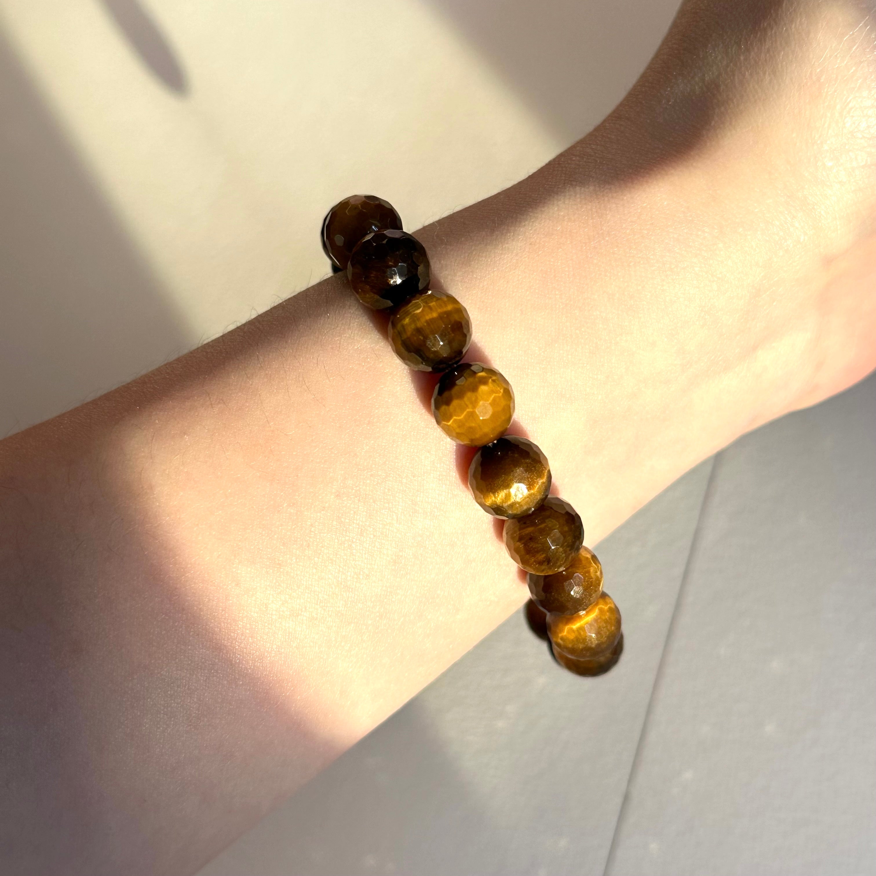 B105【巨蟹獅子座|7月】黃虎眼切角純珠手鏈手串