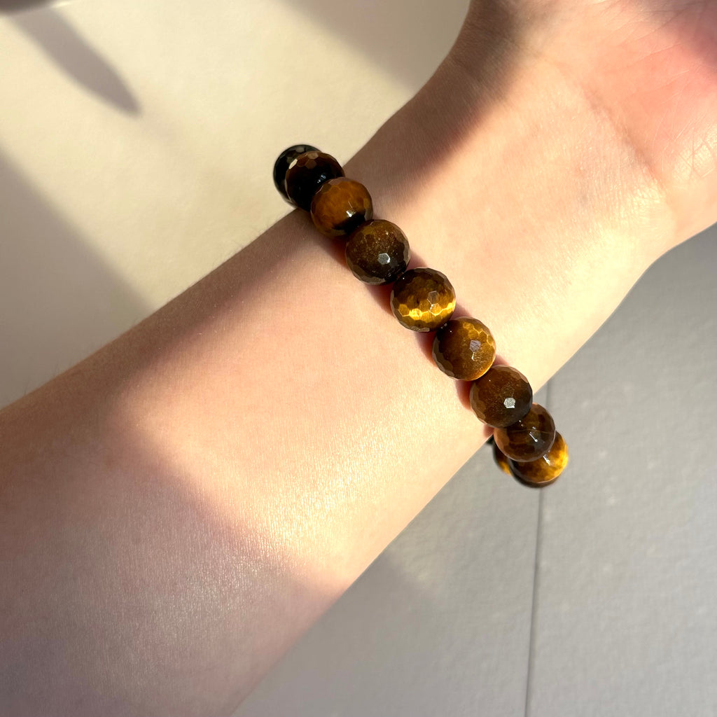 B105【巨蟹獅子座|7月】黃虎眼切角純珠手鏈手串