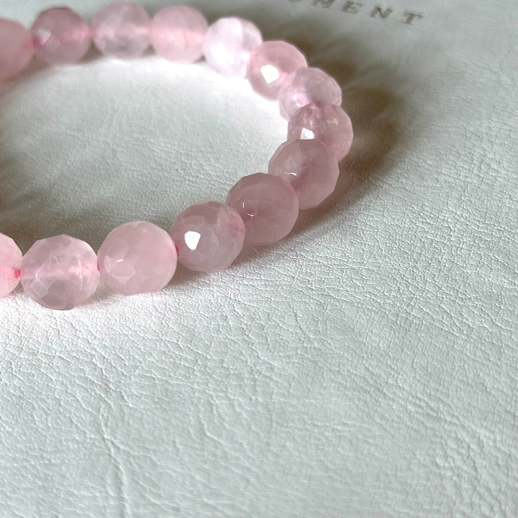 B107 [Libra Scorpio | October] Rose Quartz Cut-angle Pure Bead Bracelet