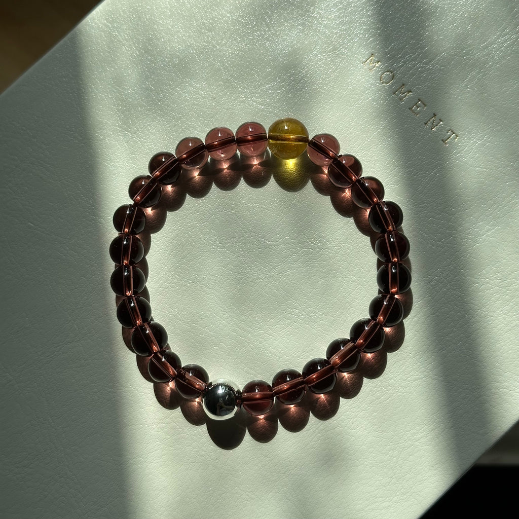 BS289 [Espresso Glass] Brown Glass Citrine Silver-plated Bracelet