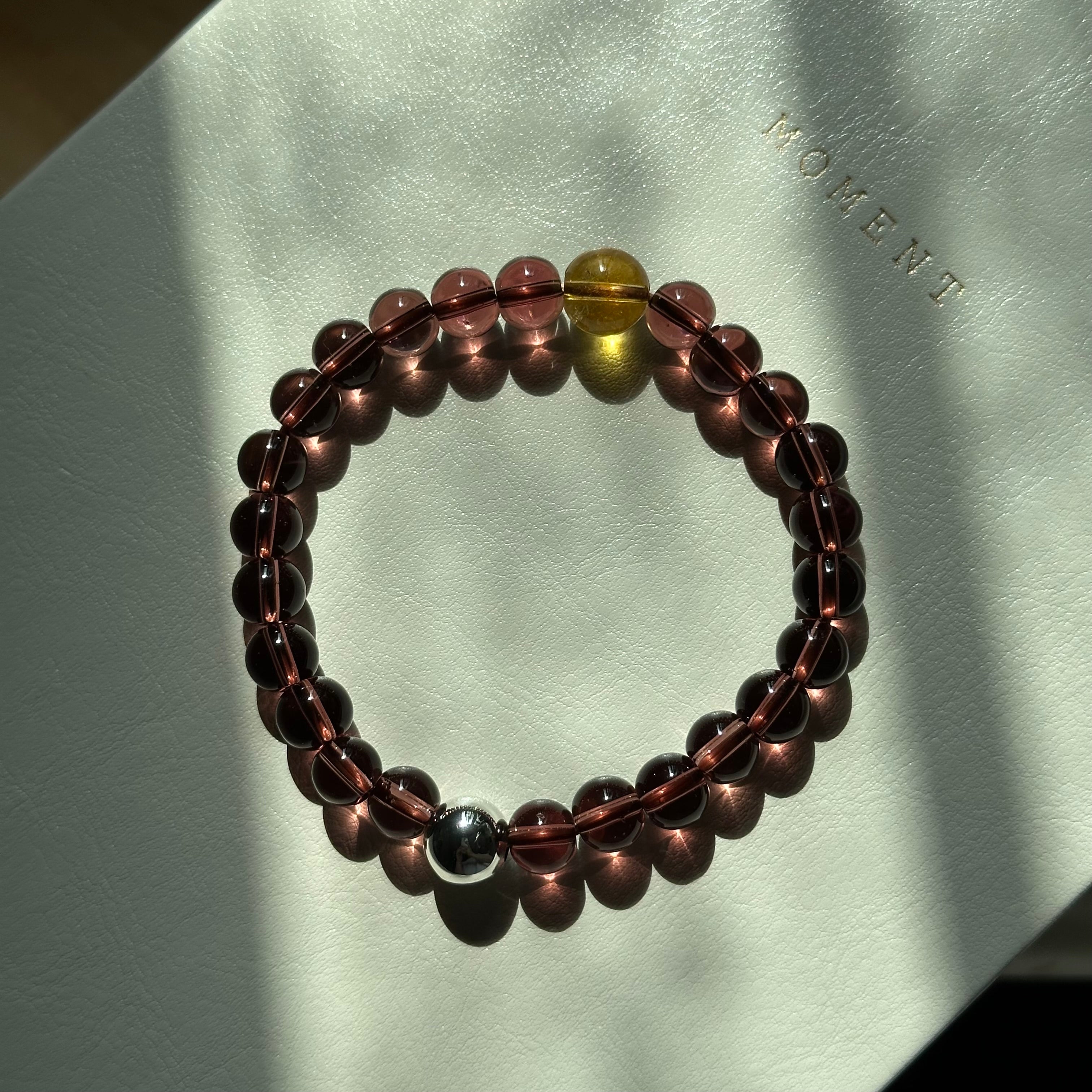 BS289 [Espresso Glass] Brown Glass Citrine Silver-plated Bracelet