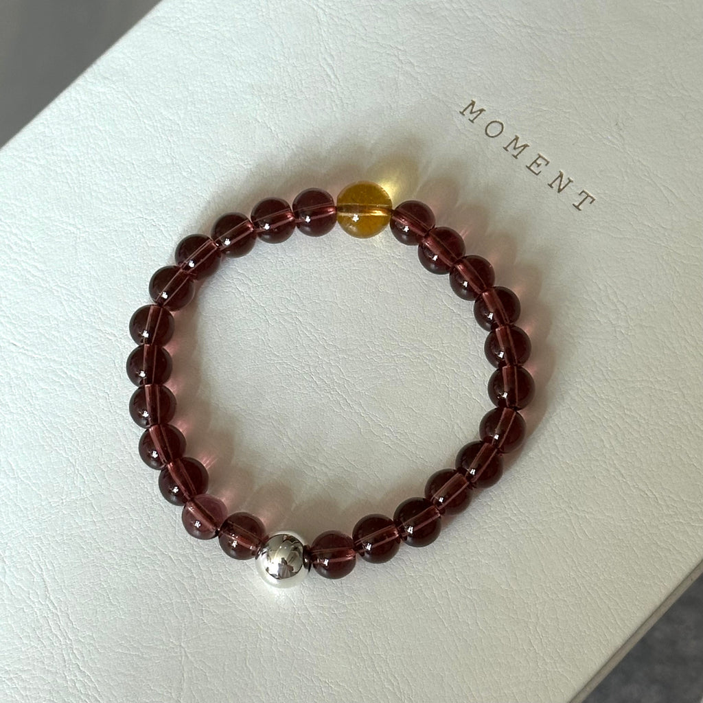 BS289 [Espresso Glass] Brown Glass Citrine Silver-plated Bracelet