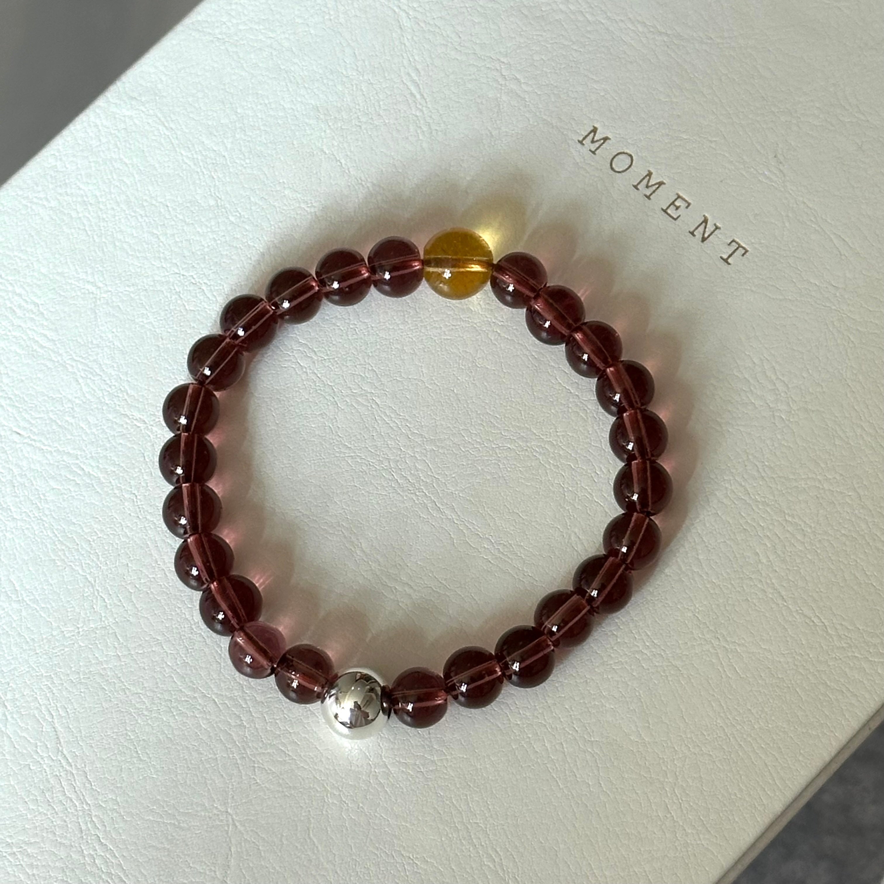 BS289 [Espresso Glass] Brown Glass Citrine Silver-plated Bracelet