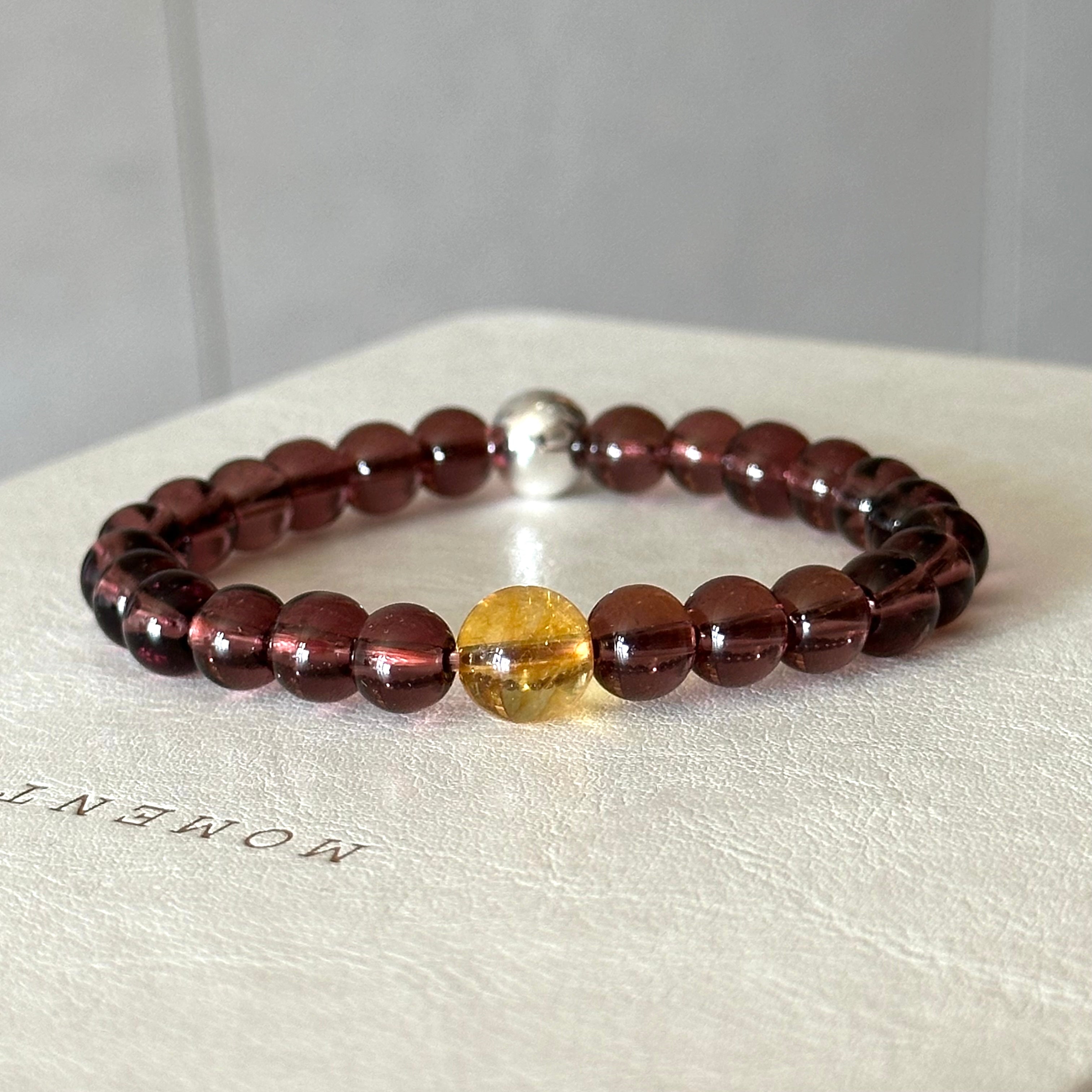 BS289 [Espresso Glass] Brown Glass Citrine Silver-plated Bracelet