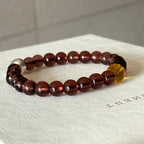 BS289 [Espresso Glass] Brown Glass Citrine Silver-plated Bracelet
