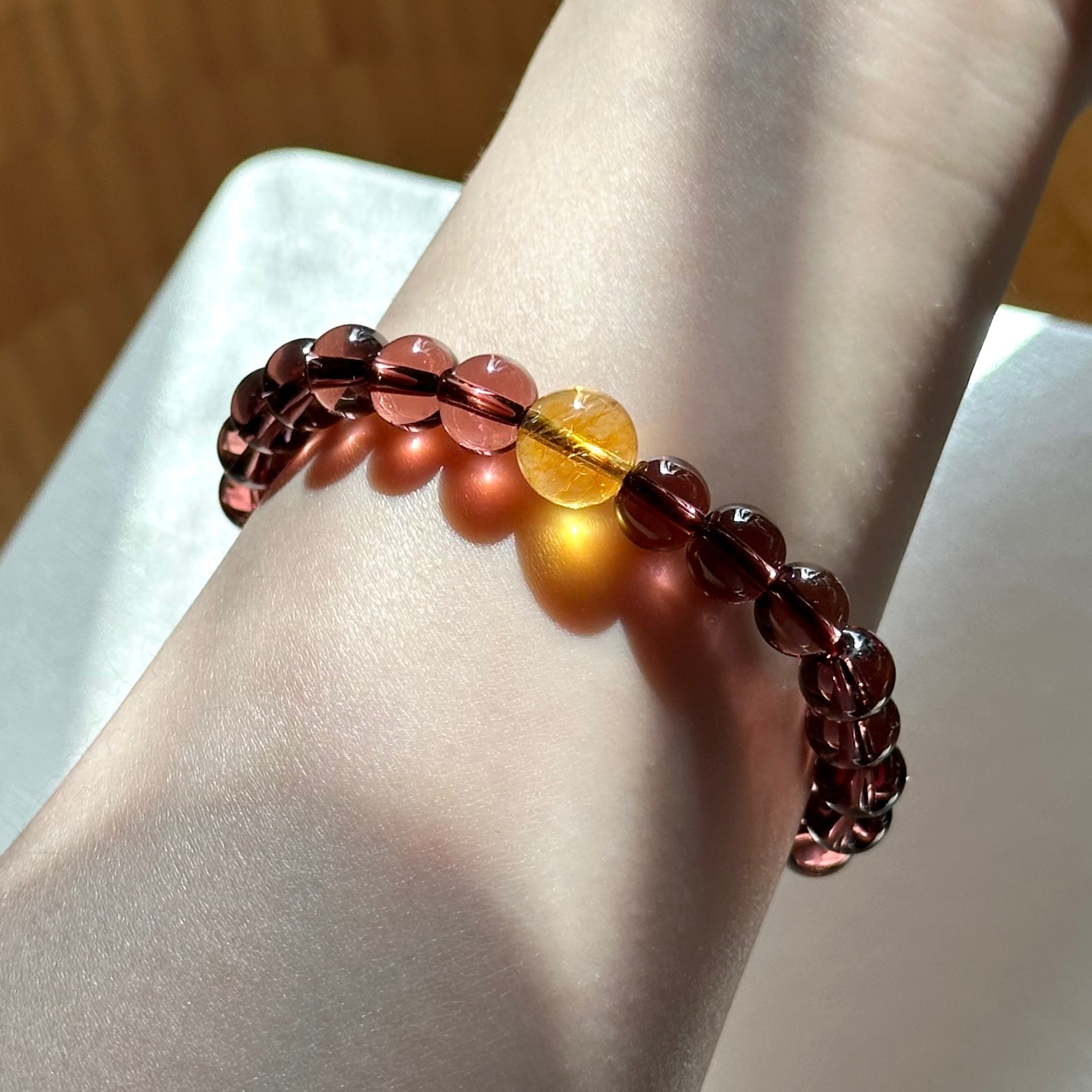 BS289 [Espresso Glass] Brown Glass Citrine Silver-plated Bracelet