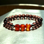 BS290 [Espresso Glass] Brown Glass Square Red Agate Simple Silver-plated Bracelet