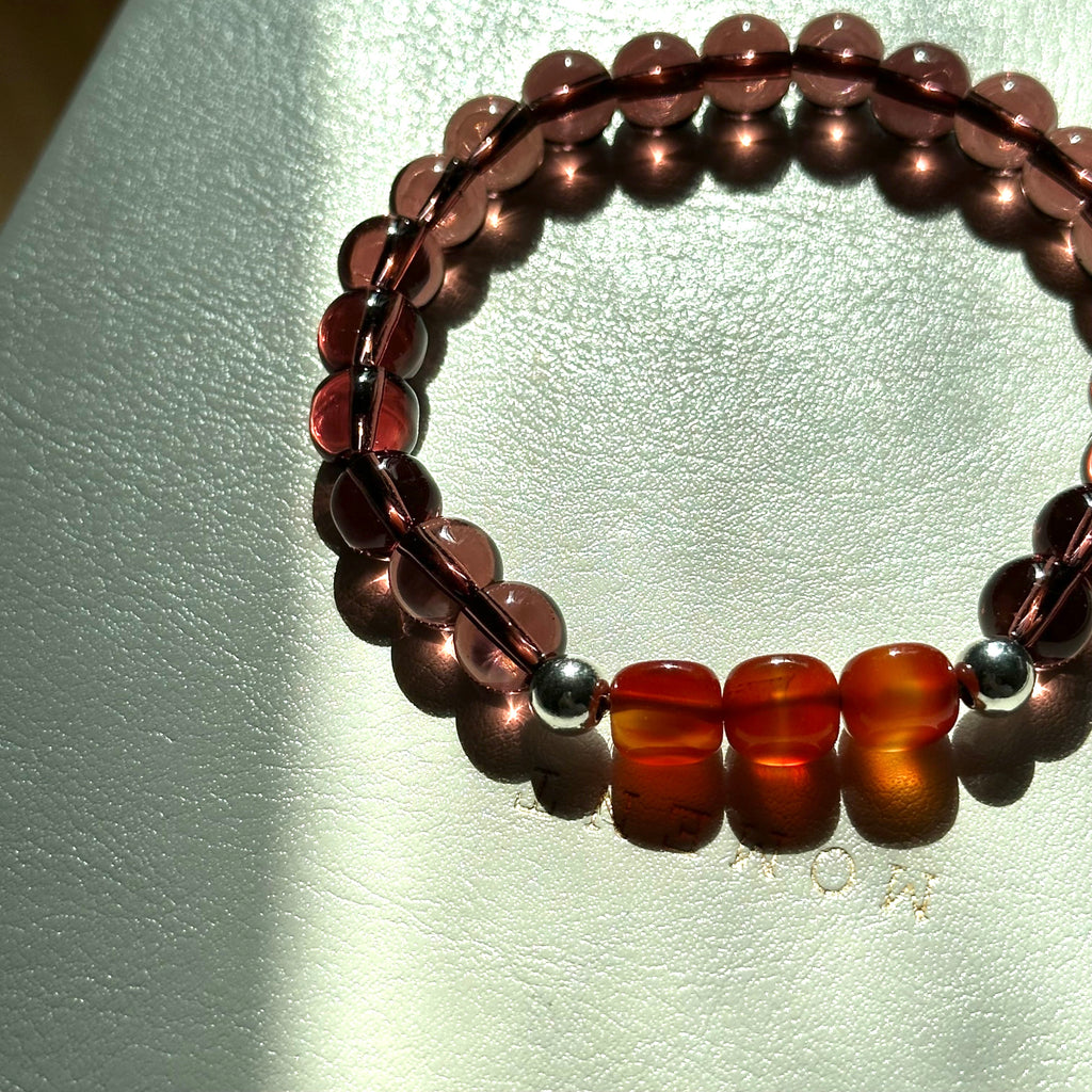 BS290 [Espresso Glass] Brown Glass Square Red Agate Simple Silver-plated Bracelet