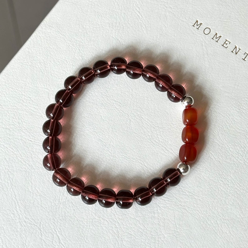 BS290 [Espresso Glass] Brown Glass Square Red Agate Simple Silver-plated Bracelet