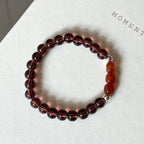 BS290 [Espresso Glass] Brown Glass Square Red Agate Simple Silver-plated Bracelet