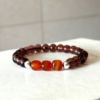 BS290 [Espresso Glass] Brown Glass Square Red Agate Simple Silver-plated Bracelet