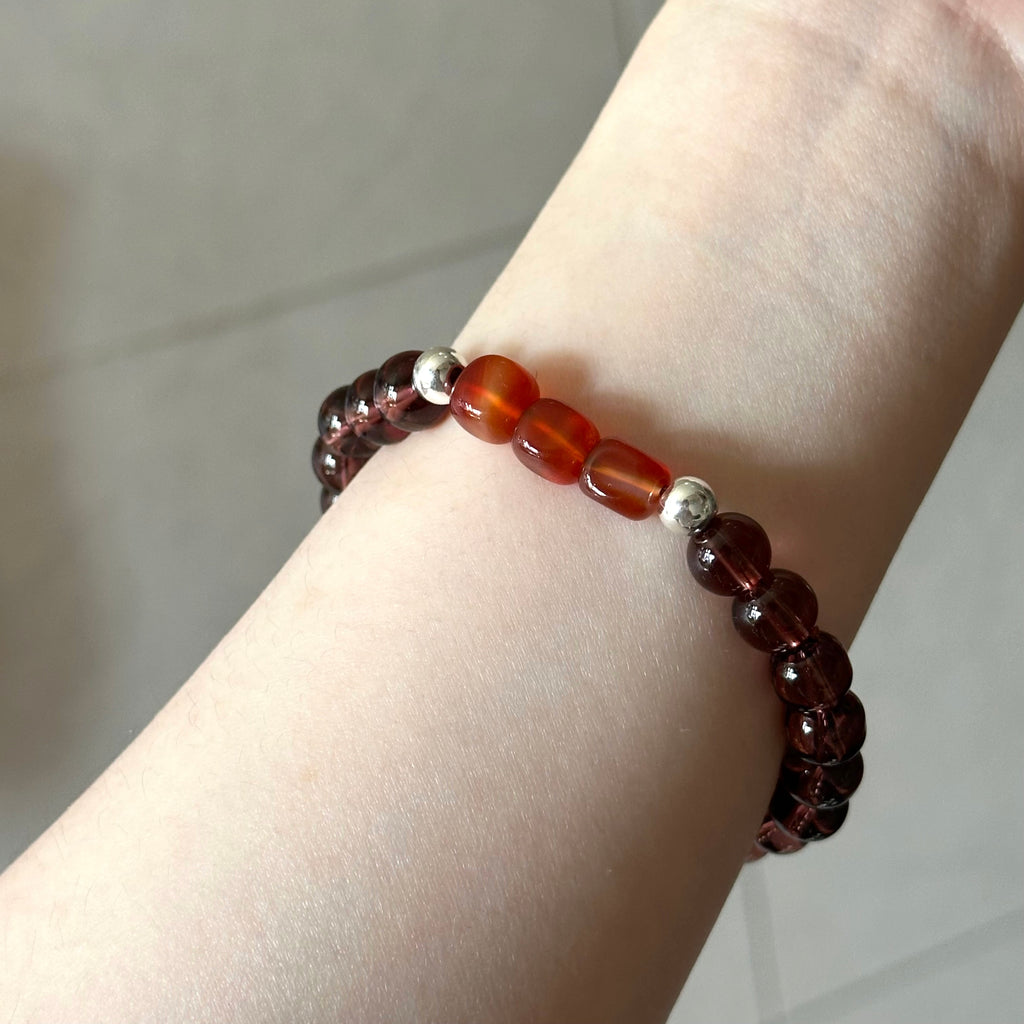 BS290 [Espresso Glass] Brown Glass Square Red Agate Simple Silver-plated Bracelet