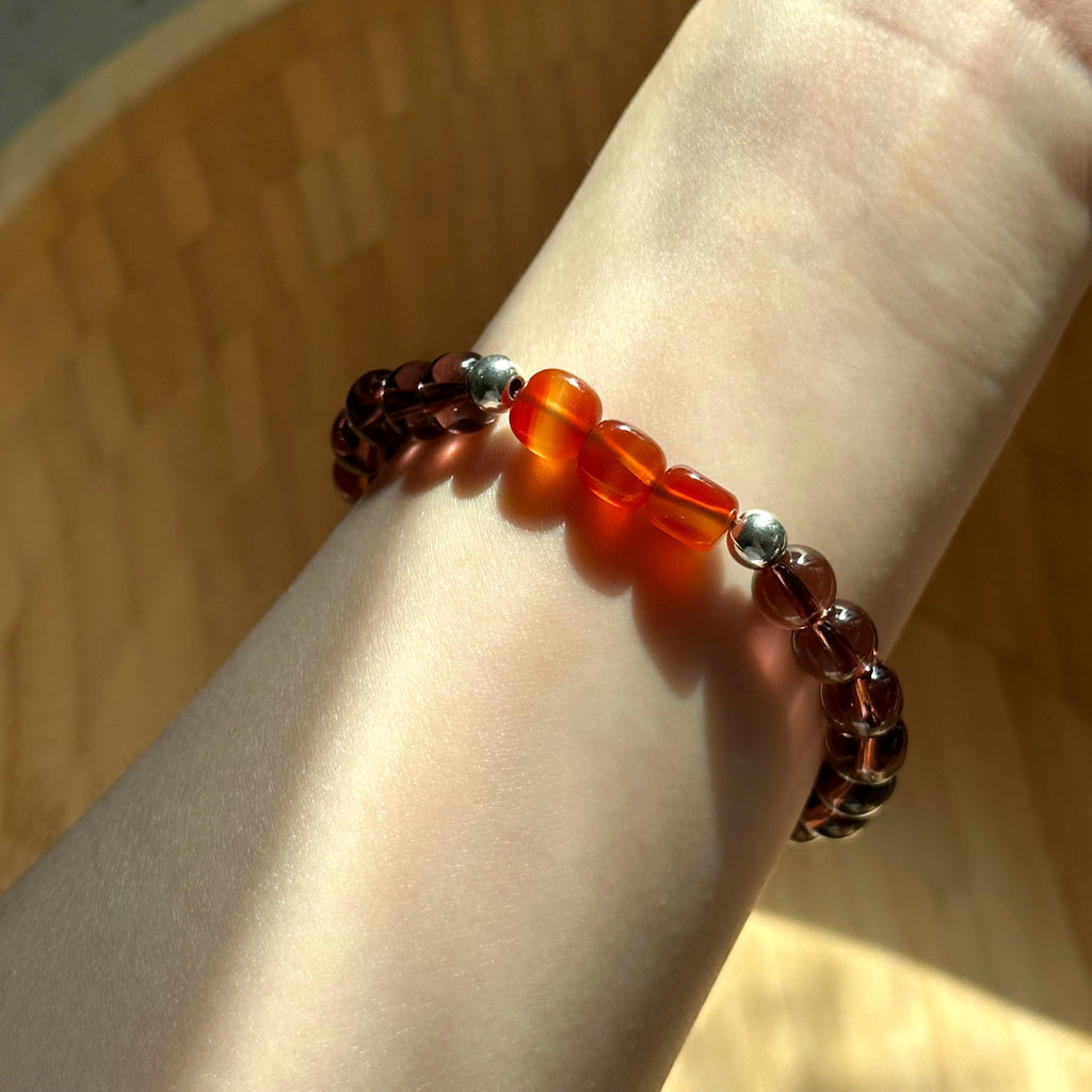 BS290 [Espresso Glass] Brown Glass Square Red Agate Simple Silver-plated Bracelet