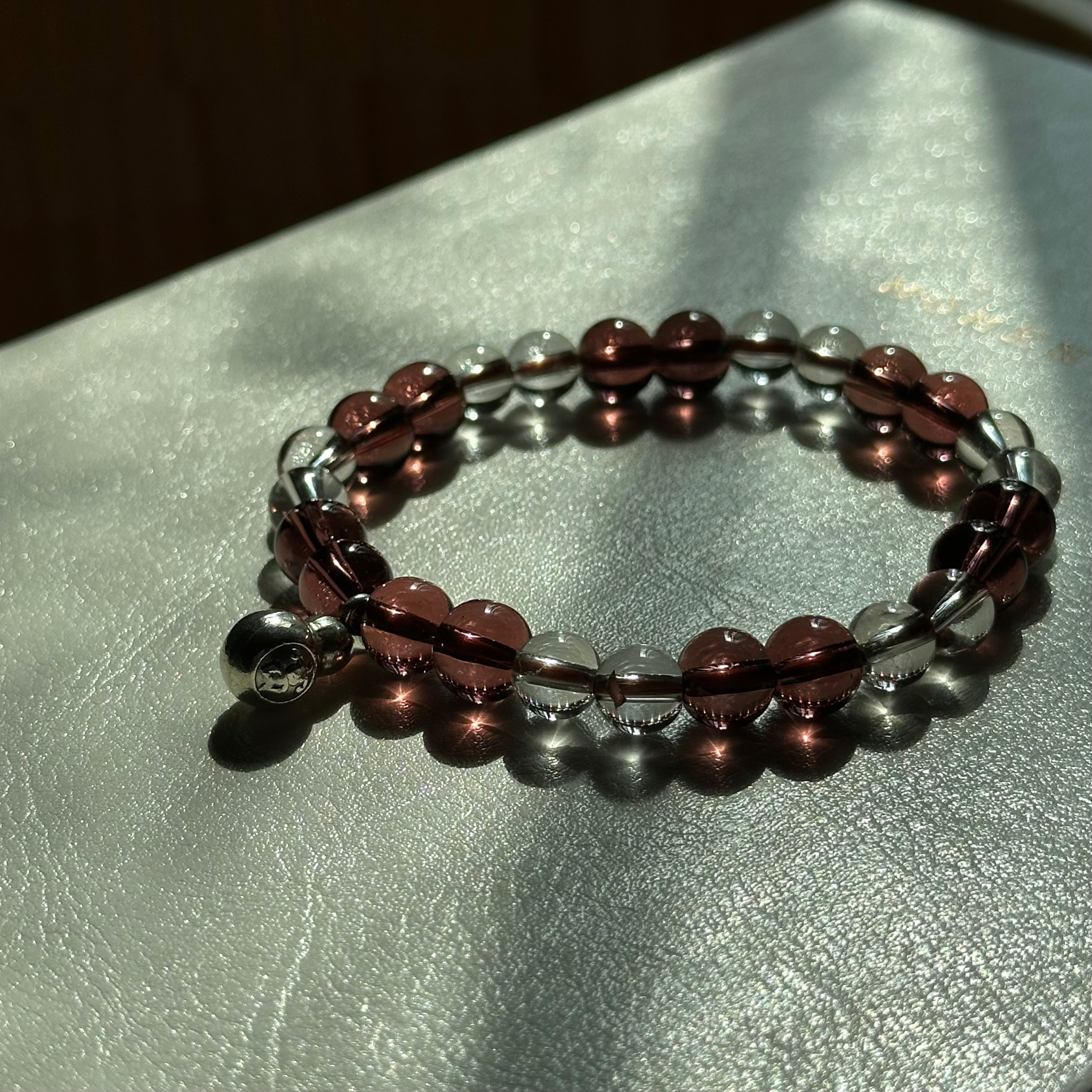 BS291 [Espresso Glass] Brown Glass White Crystal Silver-plated Fortune Gourd Bracelet