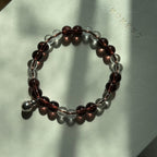 BS291 [Espresso Glass] Brown Glass White Crystal Silver-plated Fortune Gourd Bracelet
