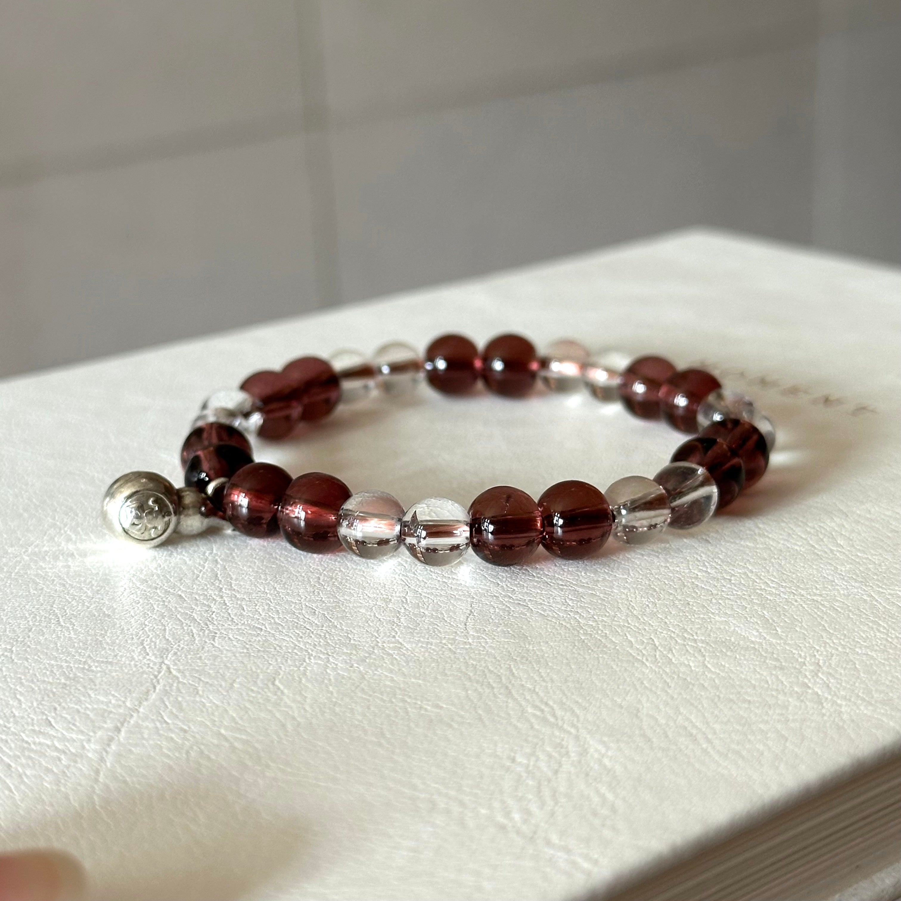 BS291 [Espresso Glass] Brown Glass White Crystal Silver-plated Fortune Gourd Bracelet