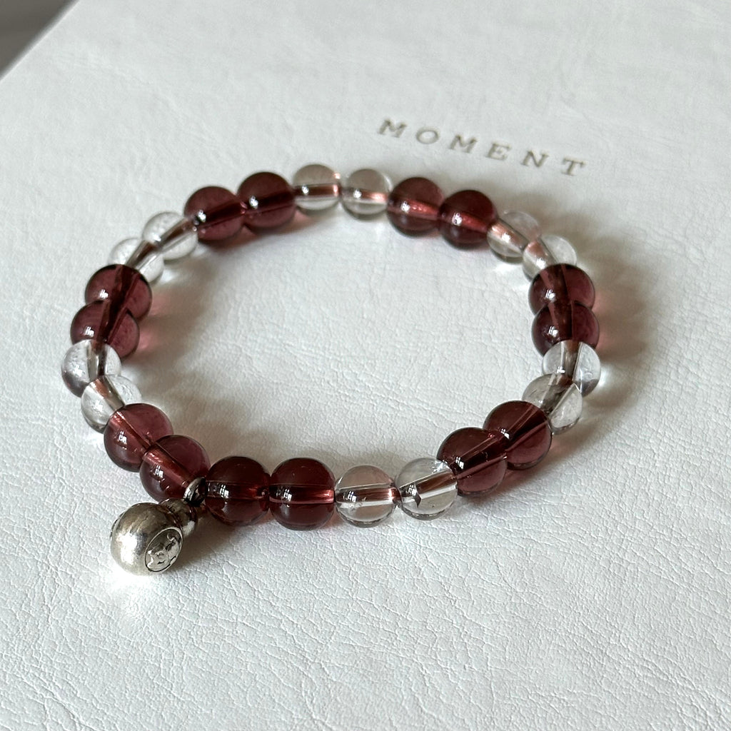 BS291 [Espresso Glass] Brown Glass White Crystal Silver-plated Fortune Gourd Bracelet