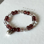 BS291 [Espresso Glass] Brown Glass White Crystal Silver-plated Fortune Gourd Bracelet