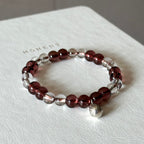 BS291 [Espresso Glass] Brown Glass White Crystal Silver-plated Fortune Gourd Bracelet