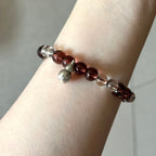 BS291 [Espresso Glass] Brown Glass White Crystal Silver-plated Fortune Gourd Bracelet