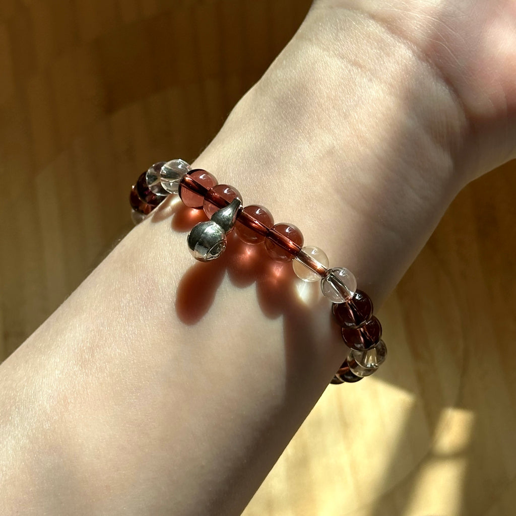 BS291 [Espresso Glass] Brown Glass White Crystal Silver-plated Fortune Gourd Bracelet