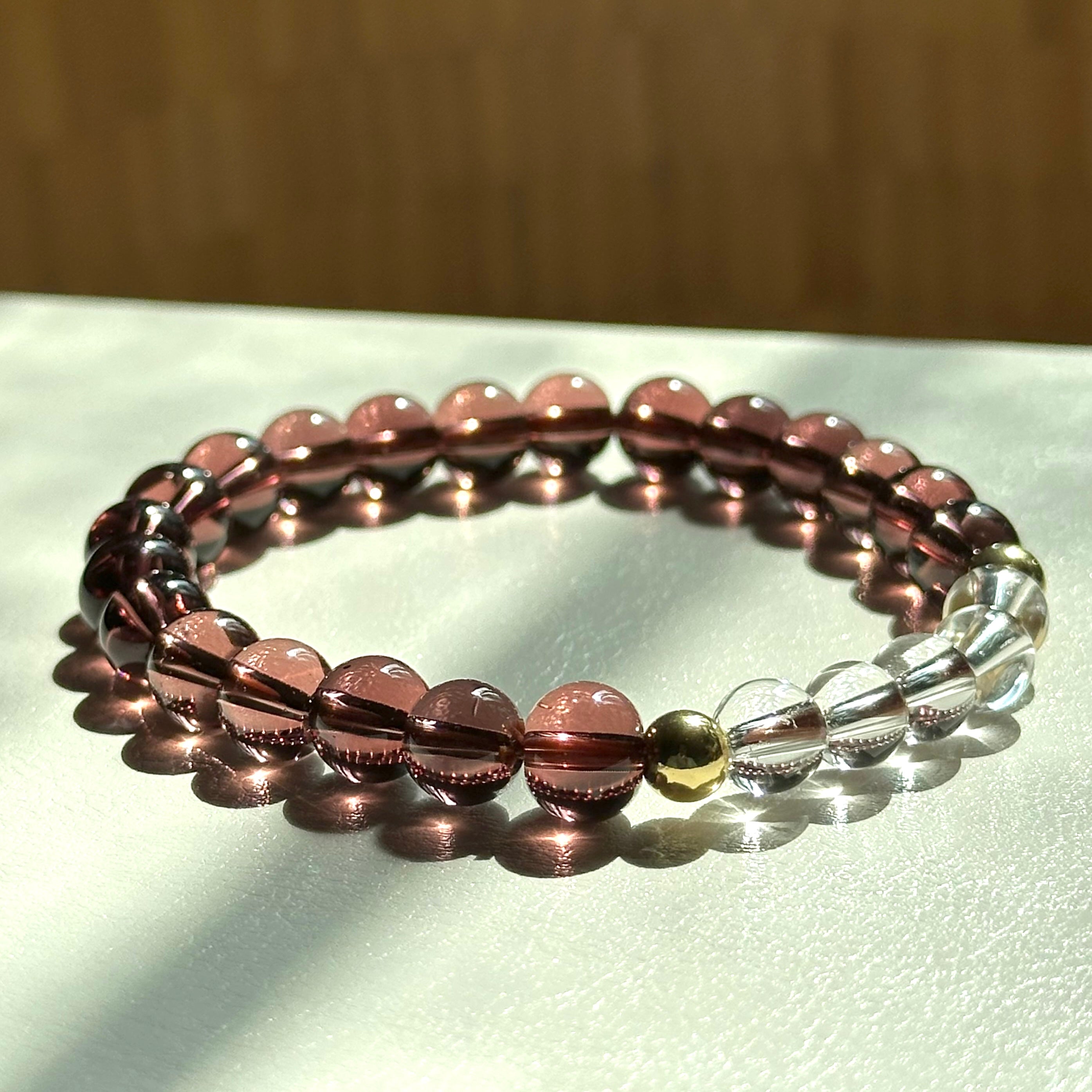 BS292 [Espresso Glass] Brown Glass White Crystal Simple Gold-plated Bracelet