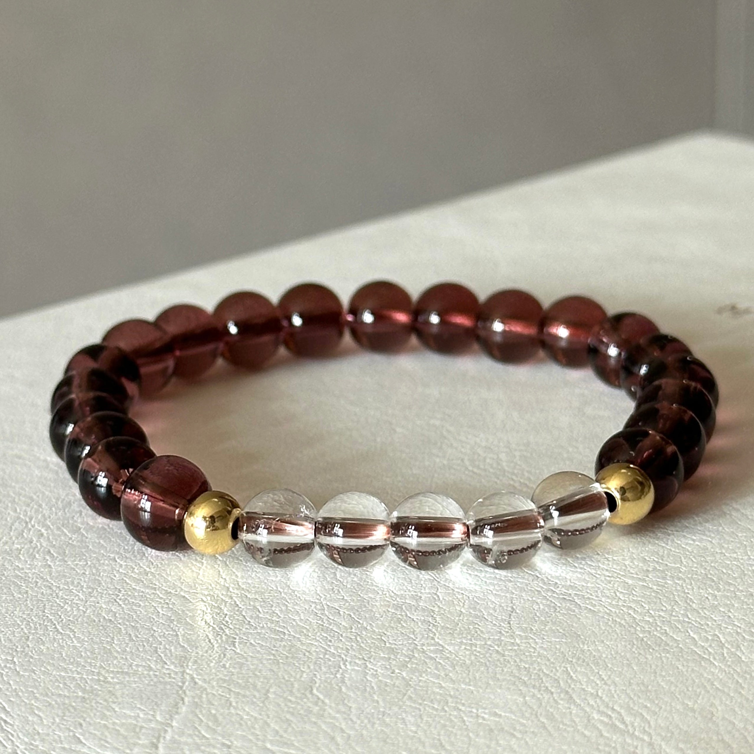 BS292 [Espresso Glass] Brown Glass White Crystal Simple Gold-plated Bracelet