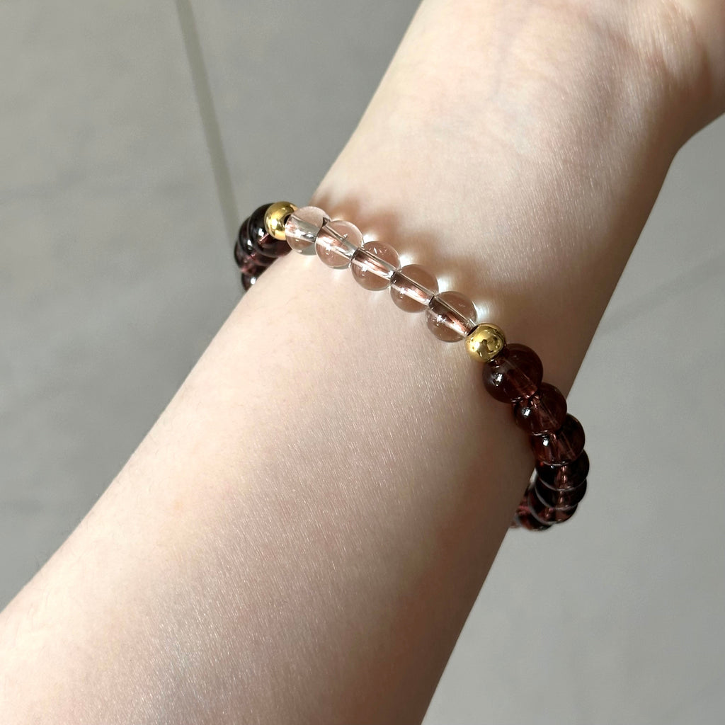 BS292 [Espresso Glass] Brown Glass White Crystal Simple Gold-plated Bracelet