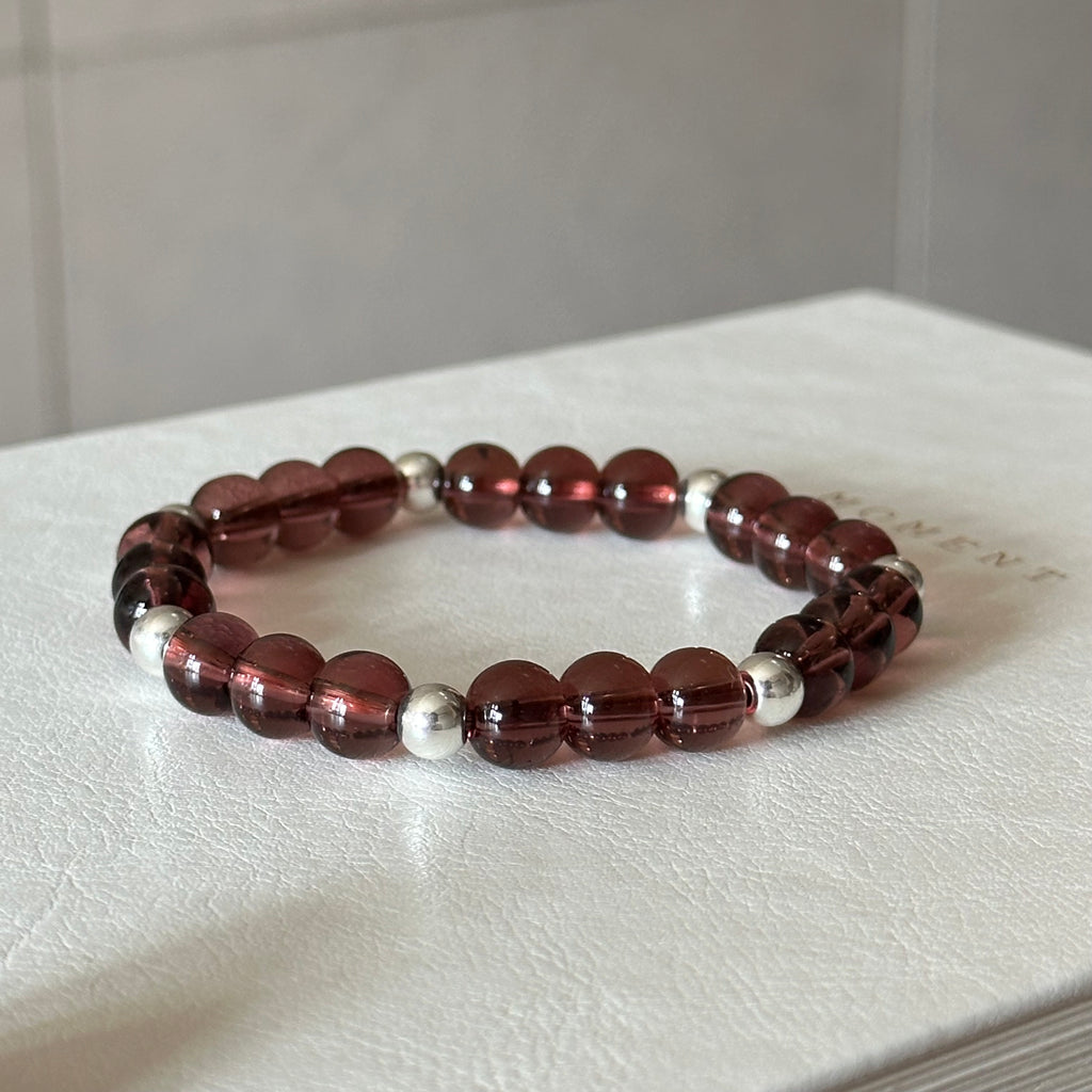 BS295 [Espresso Glass] Brown Glass Seven-pointed Simple Silver-plated Bracelet