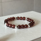 BS295 [Espresso Glass] Brown Glass Seven-pointed Simple Silver-plated Bracelet