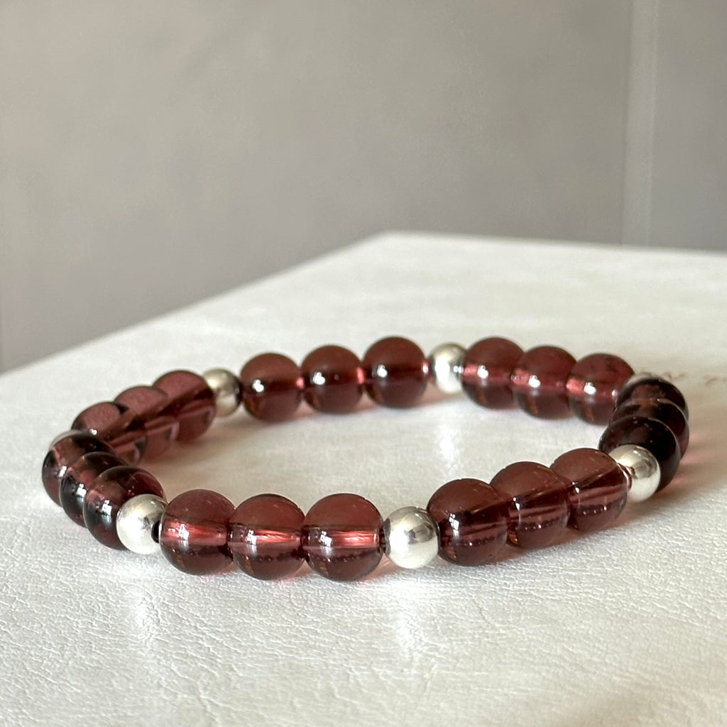 BS295 [Espresso Glass] Brown Glass Seven-pointed Simple Silver-plated Bracelet