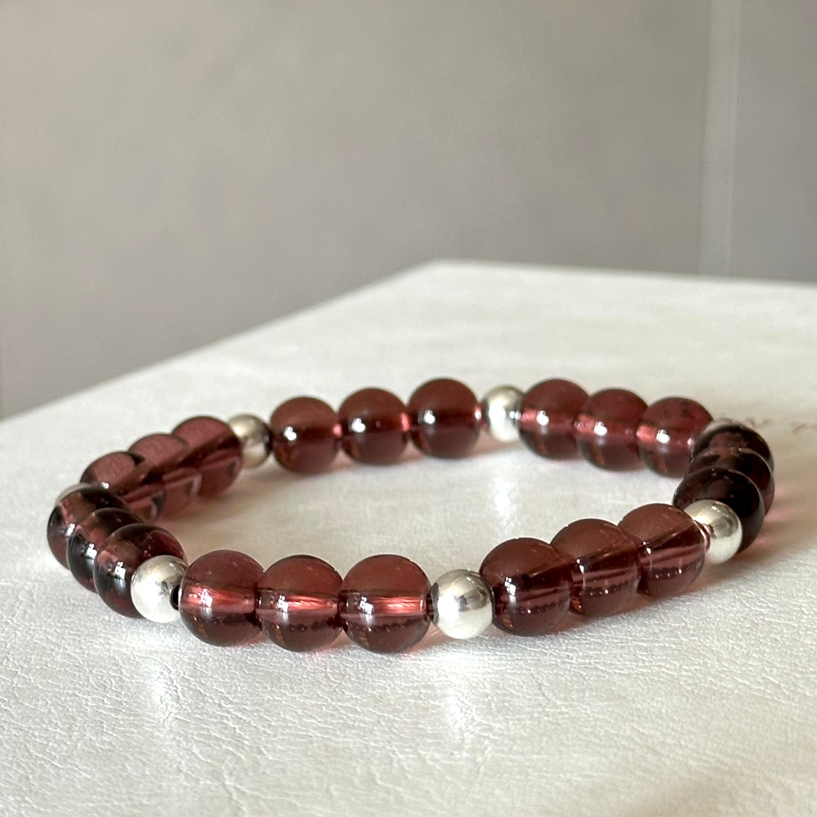 BS295 [Espresso Glass] Brown Glass Seven-pointed Simple Silver-plated Bracelet